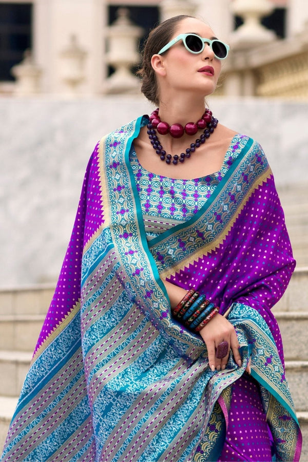 Purple Banarasi Soft Silk Saree