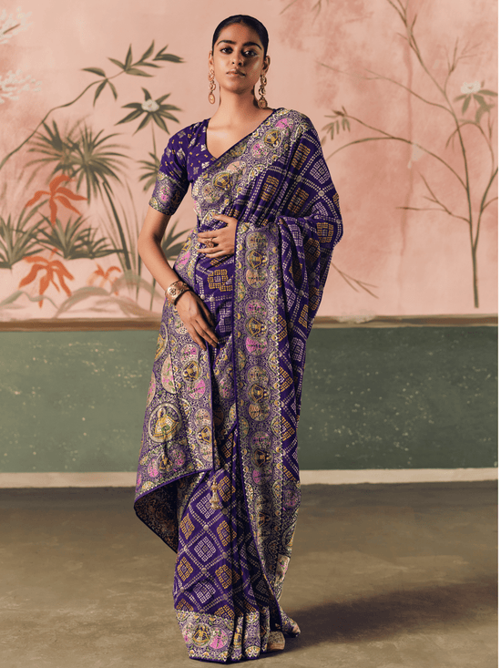 Purple Bandhani Patola Silk Saree