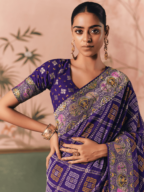 Purple Bandhani Patola Silk Saree