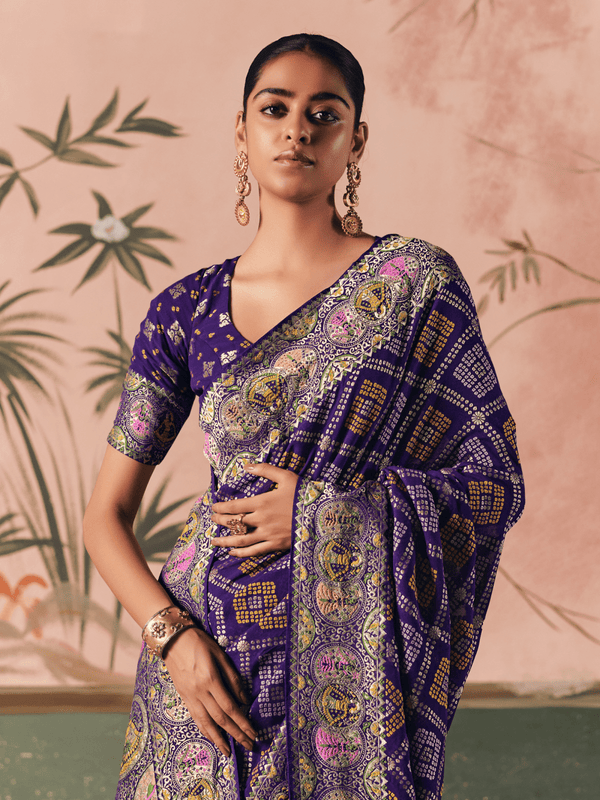 Purple Bandhani Patola Silk Saree