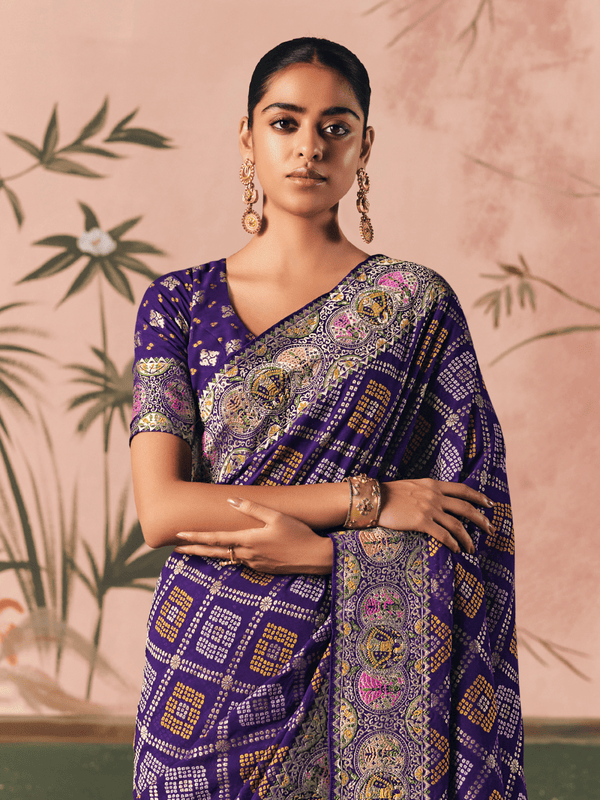 Purple Bandhani Patola Silk Saree