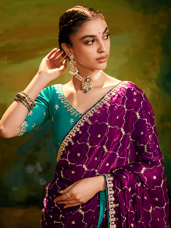 Purple Bandhani Saree with Gota Patti Work