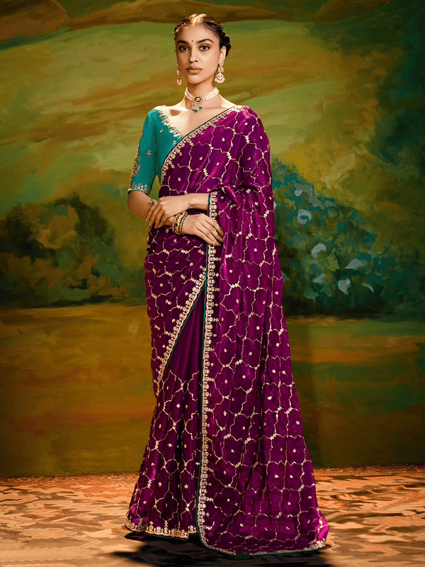 Purple Bandhani Saree with Gota Patti Work