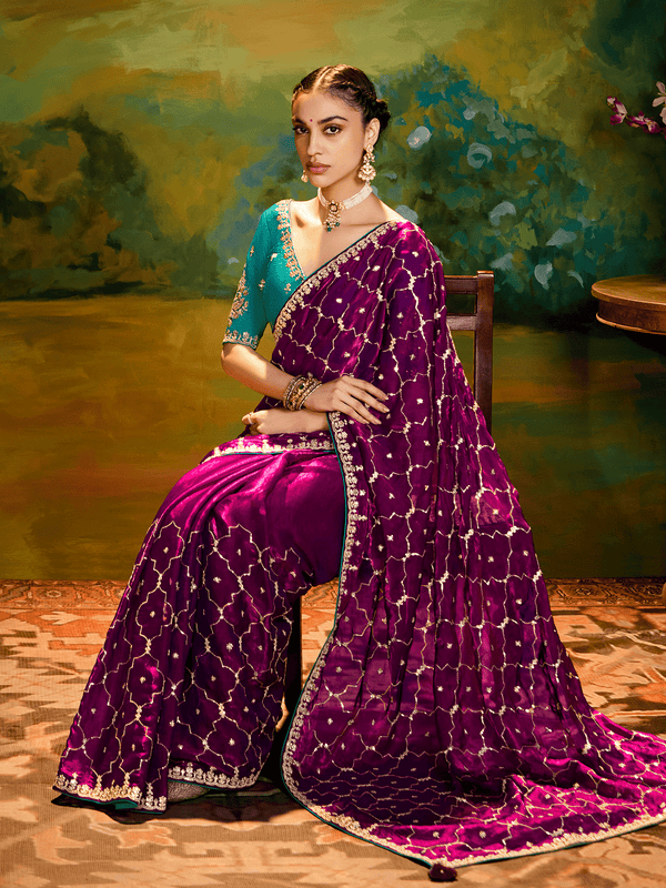 Purple Bandhani Saree with Gota Patti Work