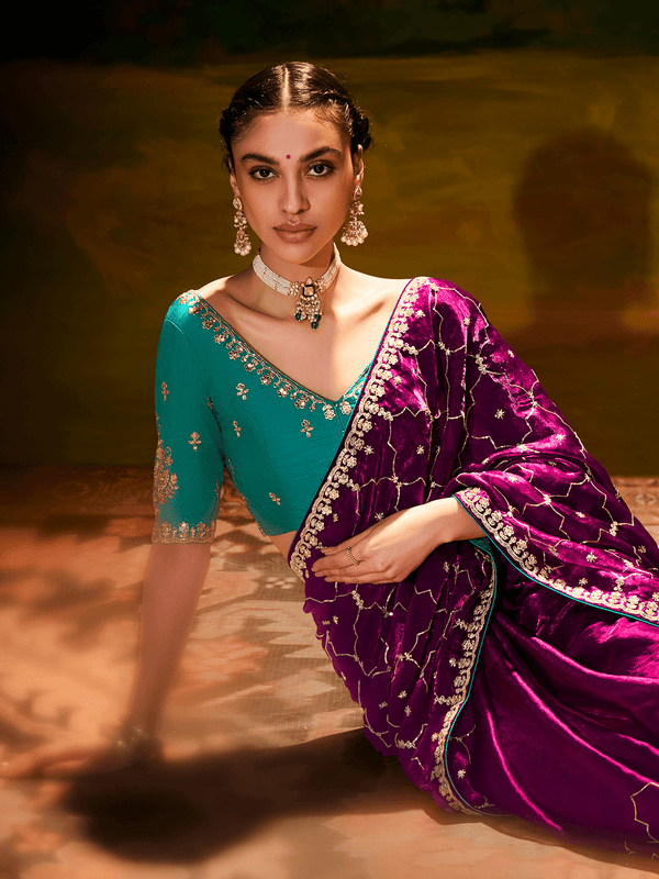 Purple Bandhani Saree with Gota Patti Work