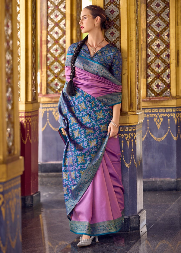 Purple Blue Banarasi Silk Saree