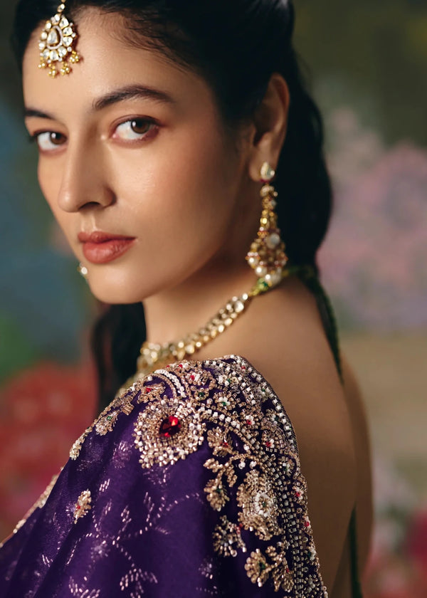 Purple Designer Silk Saree with Floral Embroidery Work