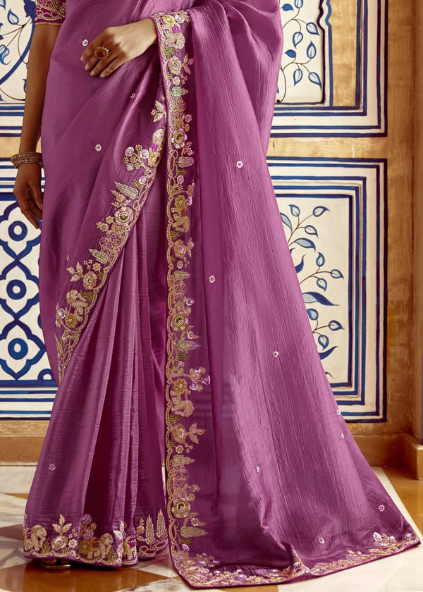 Purple Designer Tissue Silk Saree With Embroidery