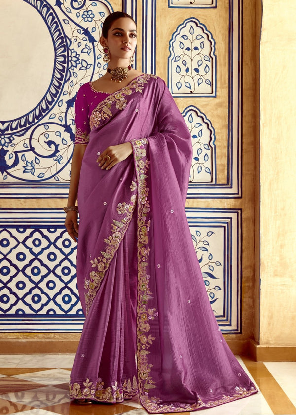 Purple Designer Tissue Silk Saree With Embroidery