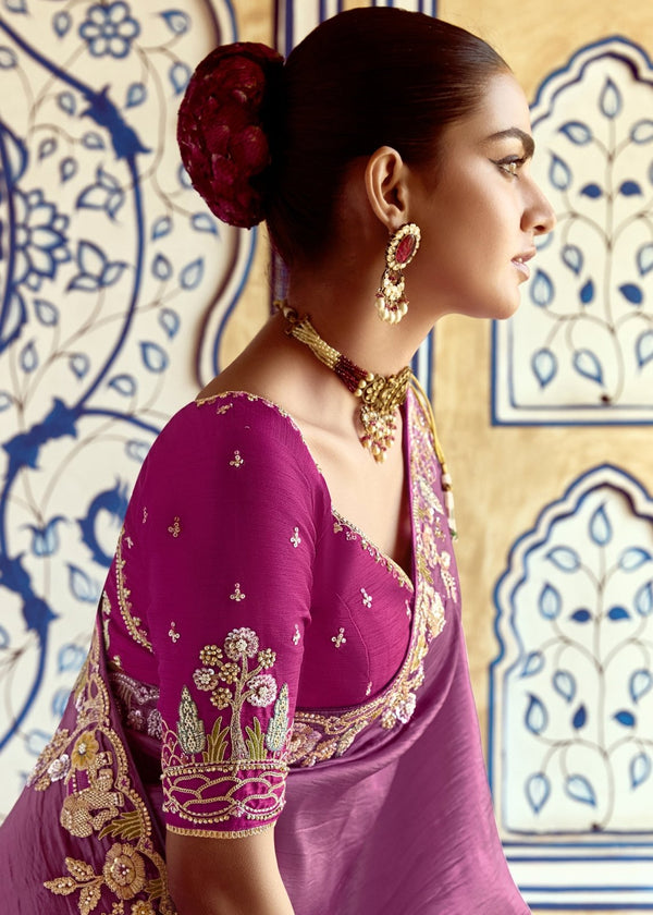 Purple Designer Tissue Silk Saree With Embroidery