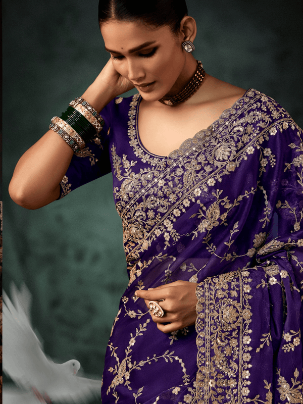 Purple Organza Silk Saree