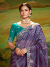 Purple Tissue Silk Designer Saree with Embroidery Work