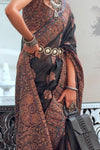 Raisin Black Kashmiri Handloom Woven Jamawar Silk Saree