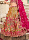 Rani Pink and Olive Green Banarasi Lehenga Choli