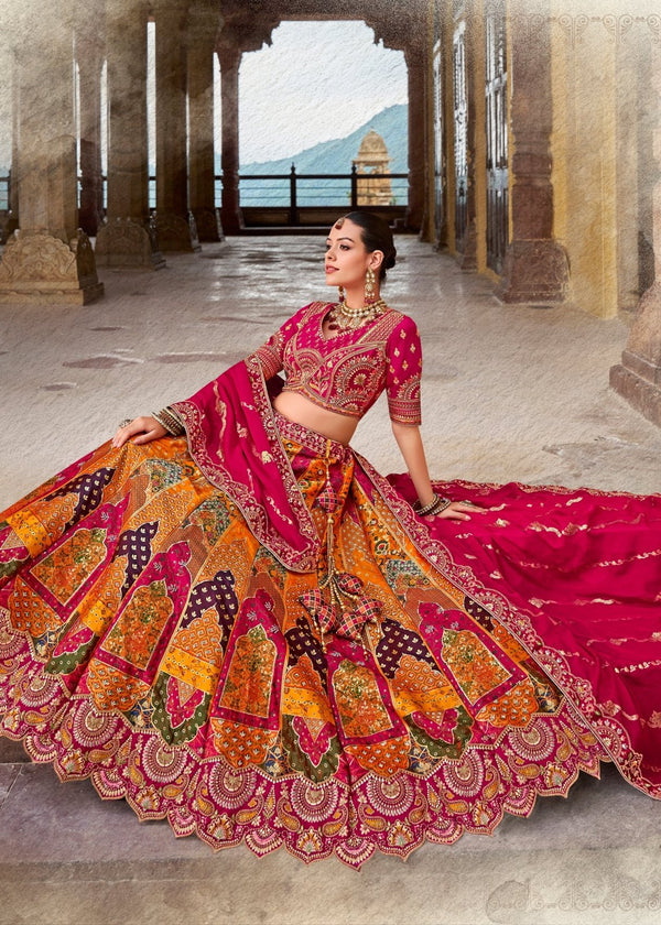 Rani Pink and Orange Banarasi Lehenga Choli