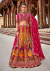Rani Pink and Orange Banarasi Lehenga Choli