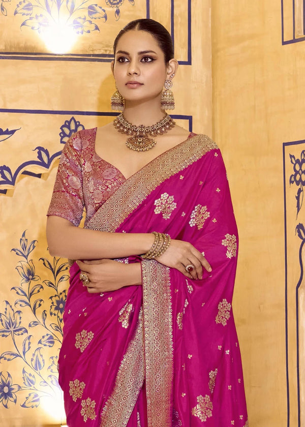 Rani Pink Banarasi Crepe Silk Saree