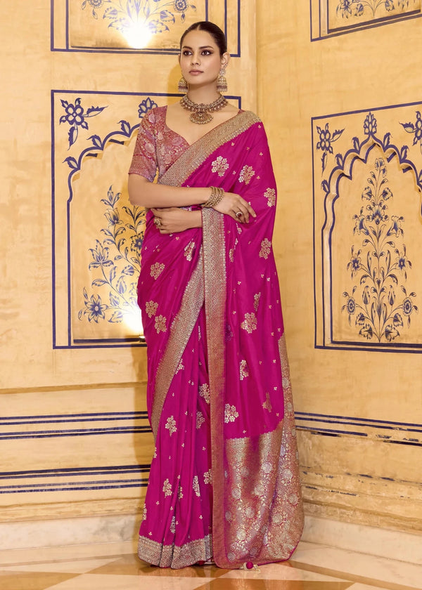 Rani Pink Banarasi Crepe Silk Saree