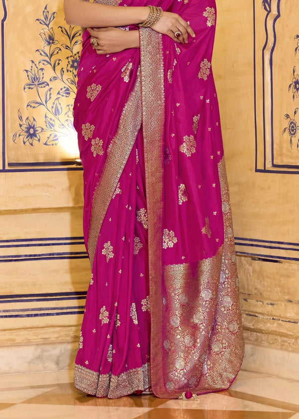 Rani Pink Banarasi Crepe Silk Saree