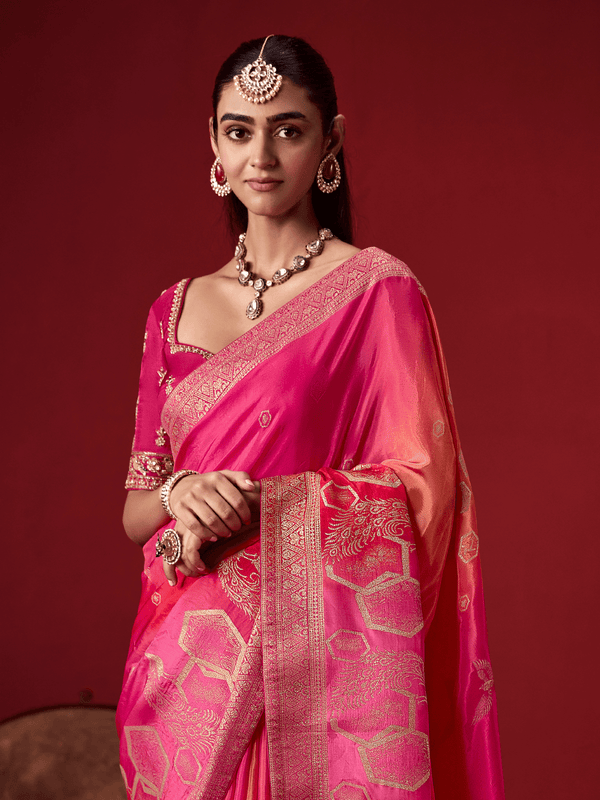 Rani Pink Banarasi Dola Silk Saree