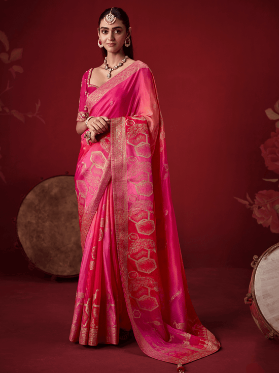 Rani Pink Banarasi Dola Silk Saree