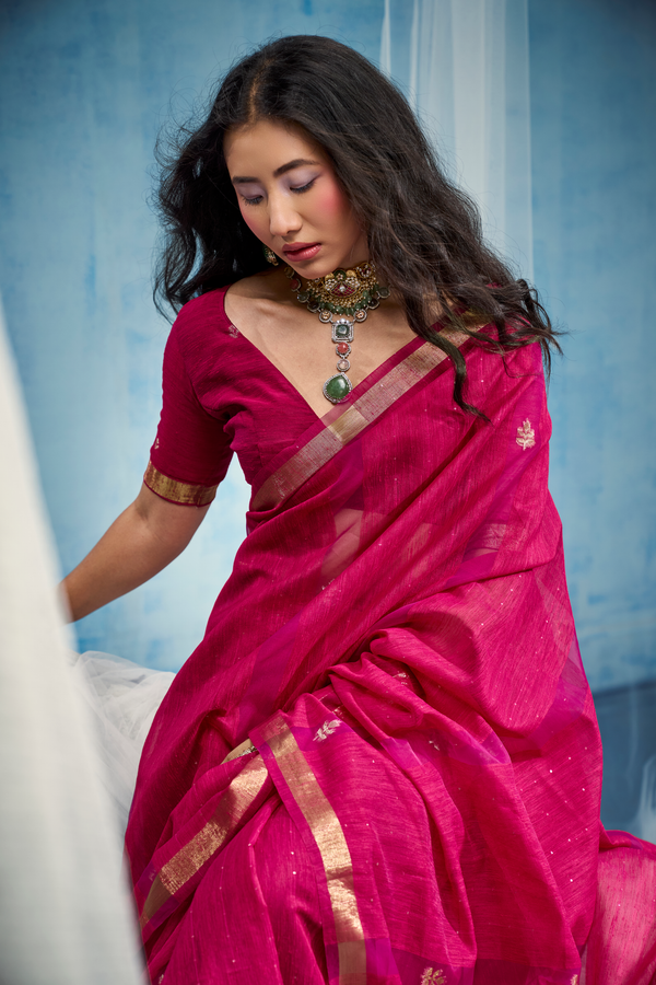 Rani Pink Banarasi Silk Saree