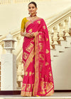 Rani Pink Banarasi Silk Saree With Contrast Blouse