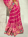 Rani Pink Bandhani Banarasi Georgette Saree With Contrast Blouse