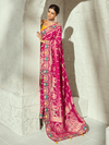Rani Pink Bandhani Banarasi Georgette Saree With Contrast Blouse