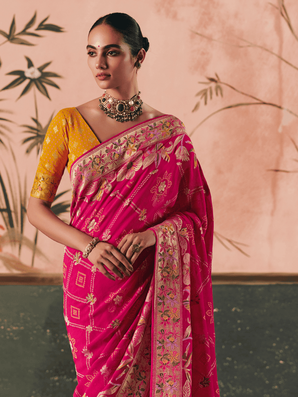 Rani Pink Bandhani Patola Silk Saree
