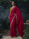 Rani Pink Bandhani Printed Designer Georgette Silk Saree With Contrast Blouse