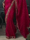 Rani Pink Bandhani Printed Designer Georgette Silk Saree With Contrast Blouse