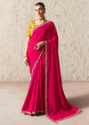 Rani Pink Designer Organza Saree with Yellow Contrast Blouse