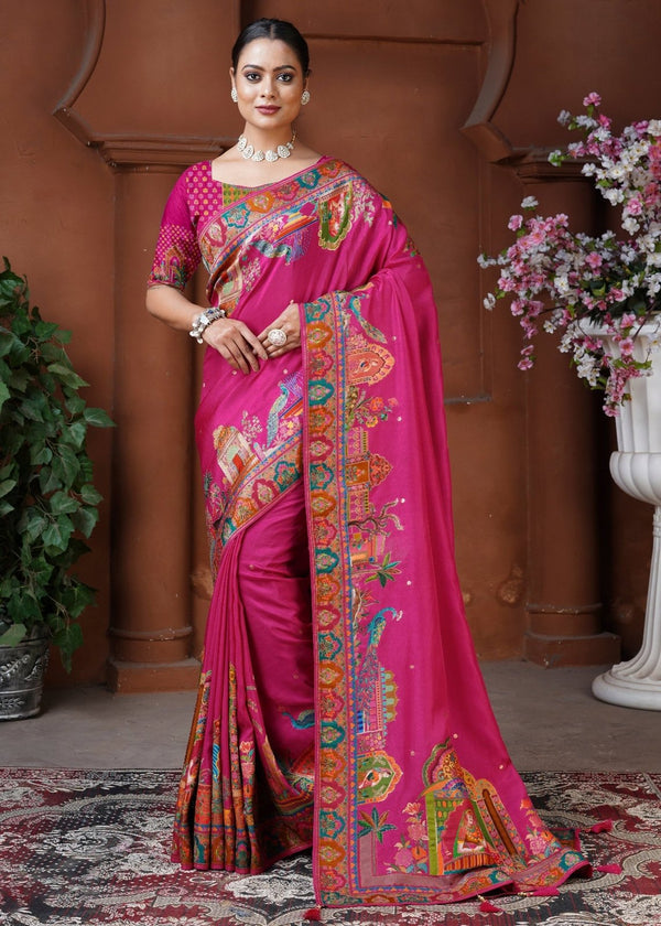 Rani Pink Designer Silk Saree