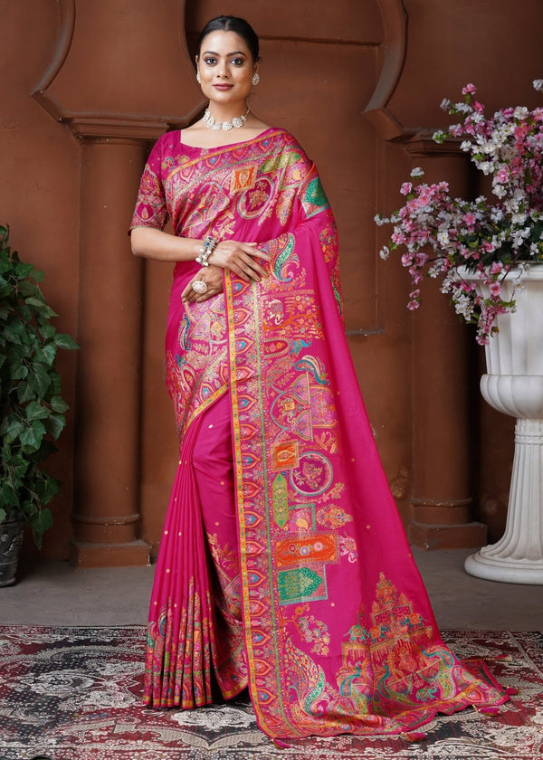 Rani Pink Designer Silk Saree