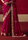 Rani Pink Designer Silk Saree with Contrast Blouse