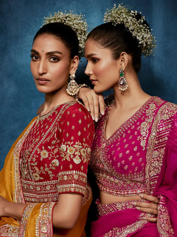 Rani Pink Designer Silk Saree with Heavy Embroidered Blouse