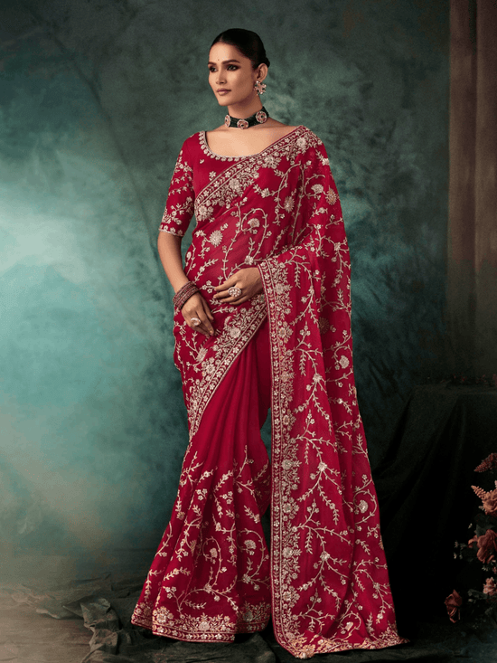 Rani Pink Georgette Silk Saree