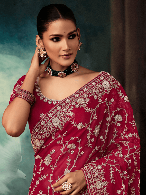 Rani Pink Georgette Silk Saree