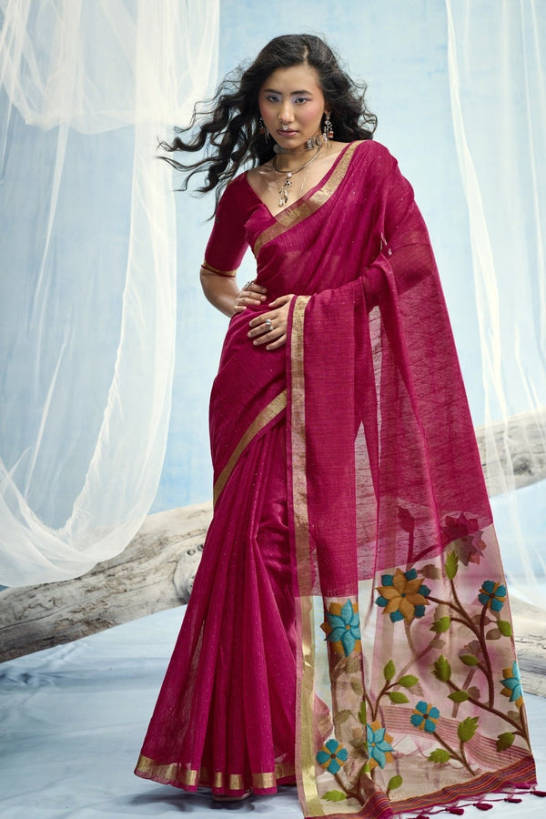 Rani Pink Paithani Cotton Silk Saree