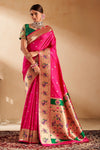 Rani Pink Paithani Silk Saree with Gold Zari Peacock Motif Pallu