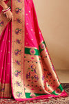 Rani Pink Paithani Silk Saree with Gold Zari Peacock Motif Pallu