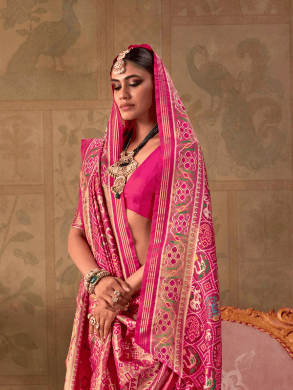 Rani Pink Patola Silk Saree