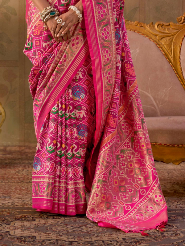 Rani Pink Patola Silk Saree