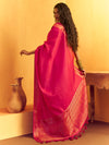 Rani Pink Woven Designer Tussar Silk Saree, back view