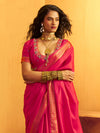 Rani Pink Woven Designer Tussar Silk Saree, pallu and blouse
