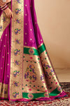 Rani Purple Paithani Silk Saree with Gold Zari Peacock Motif Pallu