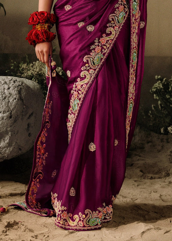 Raspberry Violet Fancy Dola Silk Designer Saree
