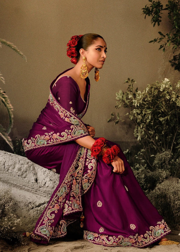 Raspberry Violet Fancy Dola Silk Designer Saree
