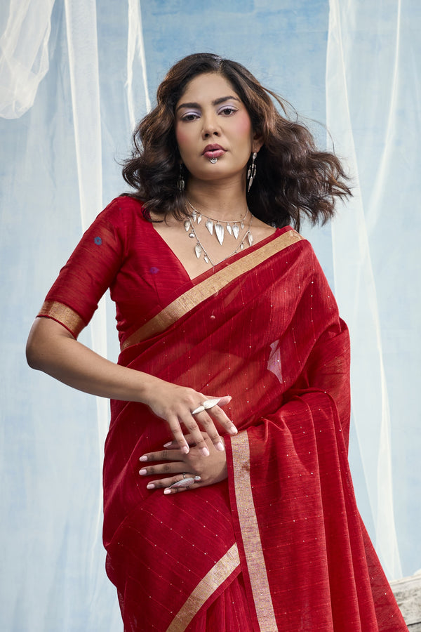 Scarlet Red Paithani Cotton Silk Saree